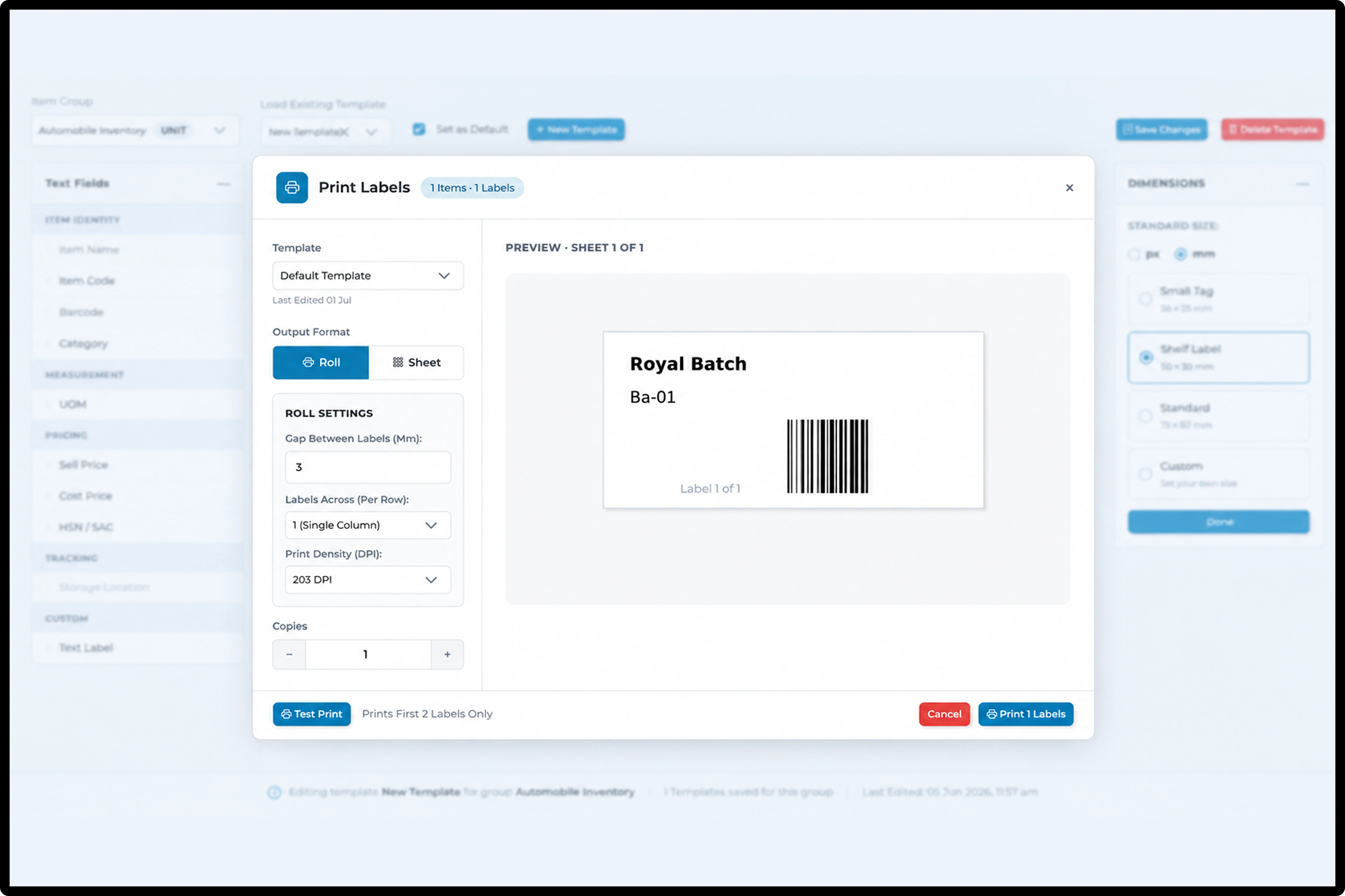 Barcode Label Printing During Inventory Audit – Generate and Print Labels On the Fly Barcode label generation and printing during an inventory audit in Stockount, showing a mobile audit screen sending labels to a label printer for items missing barcodes.