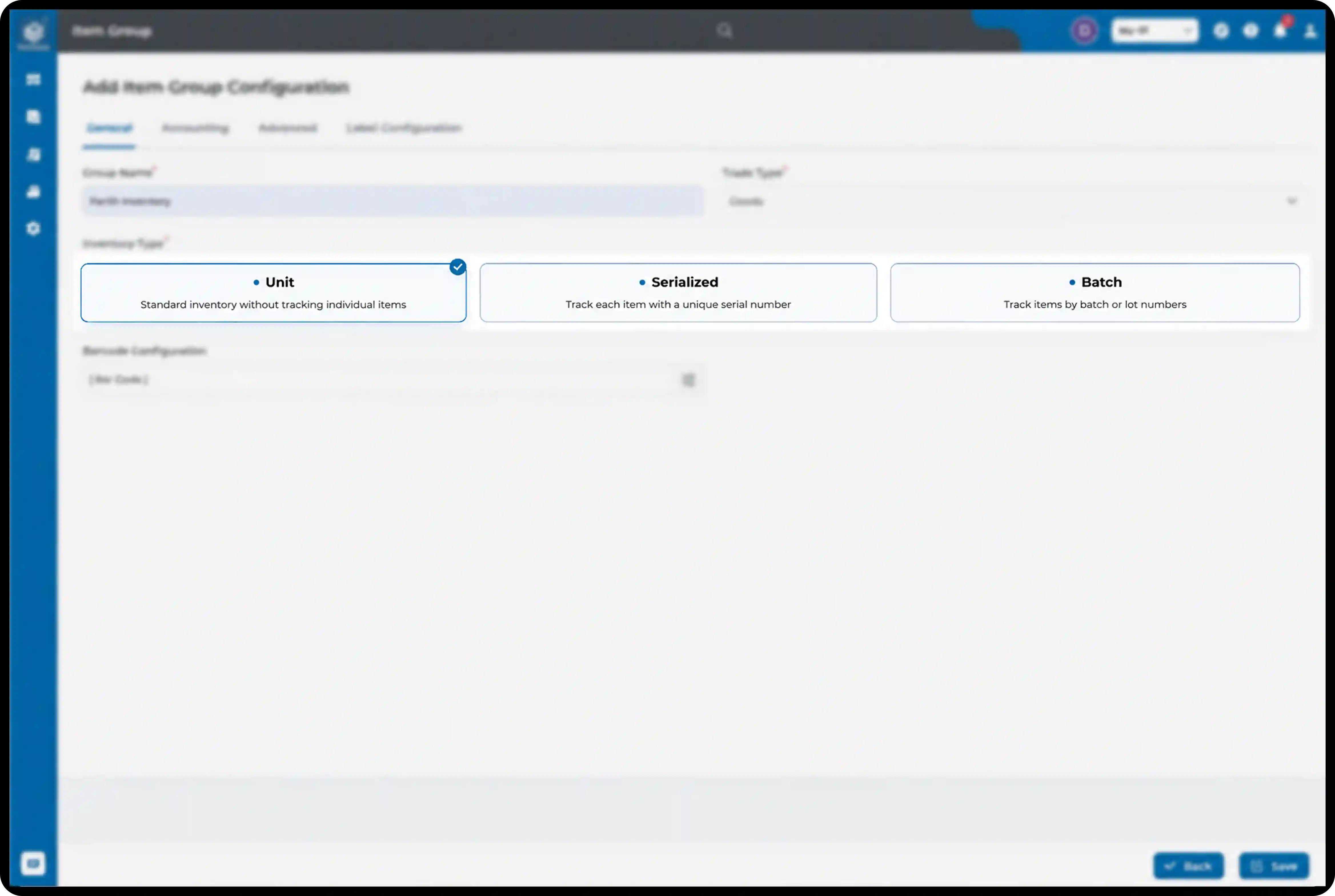 Inventory management with unit, serialized, and batch tracking options