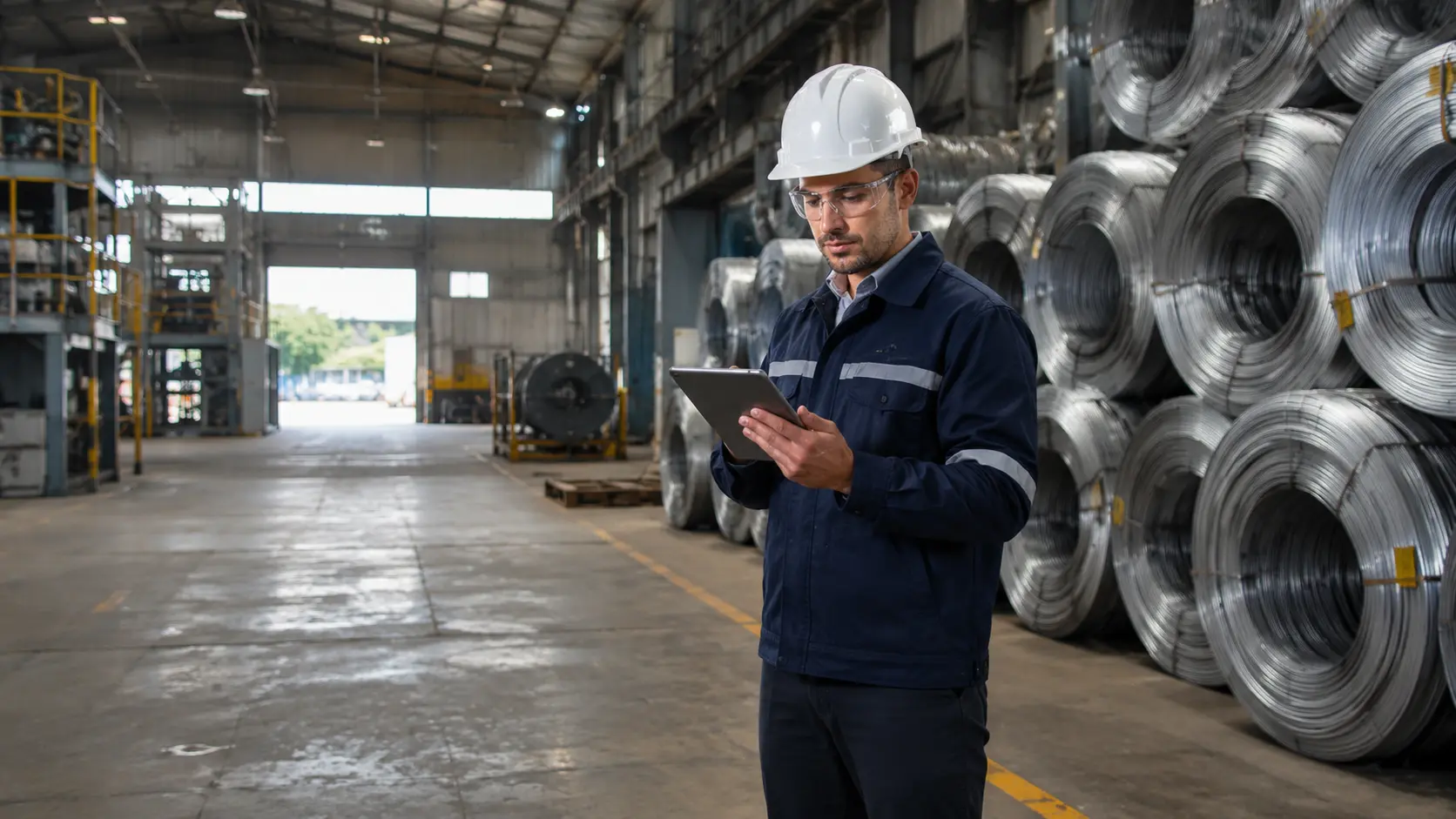 Manufacturing audit team conducting inventory verification using tablets and real-time audit dashboards in a factory warehouse to improve stock accuracy, variance tracking, and inventory reconciliation.