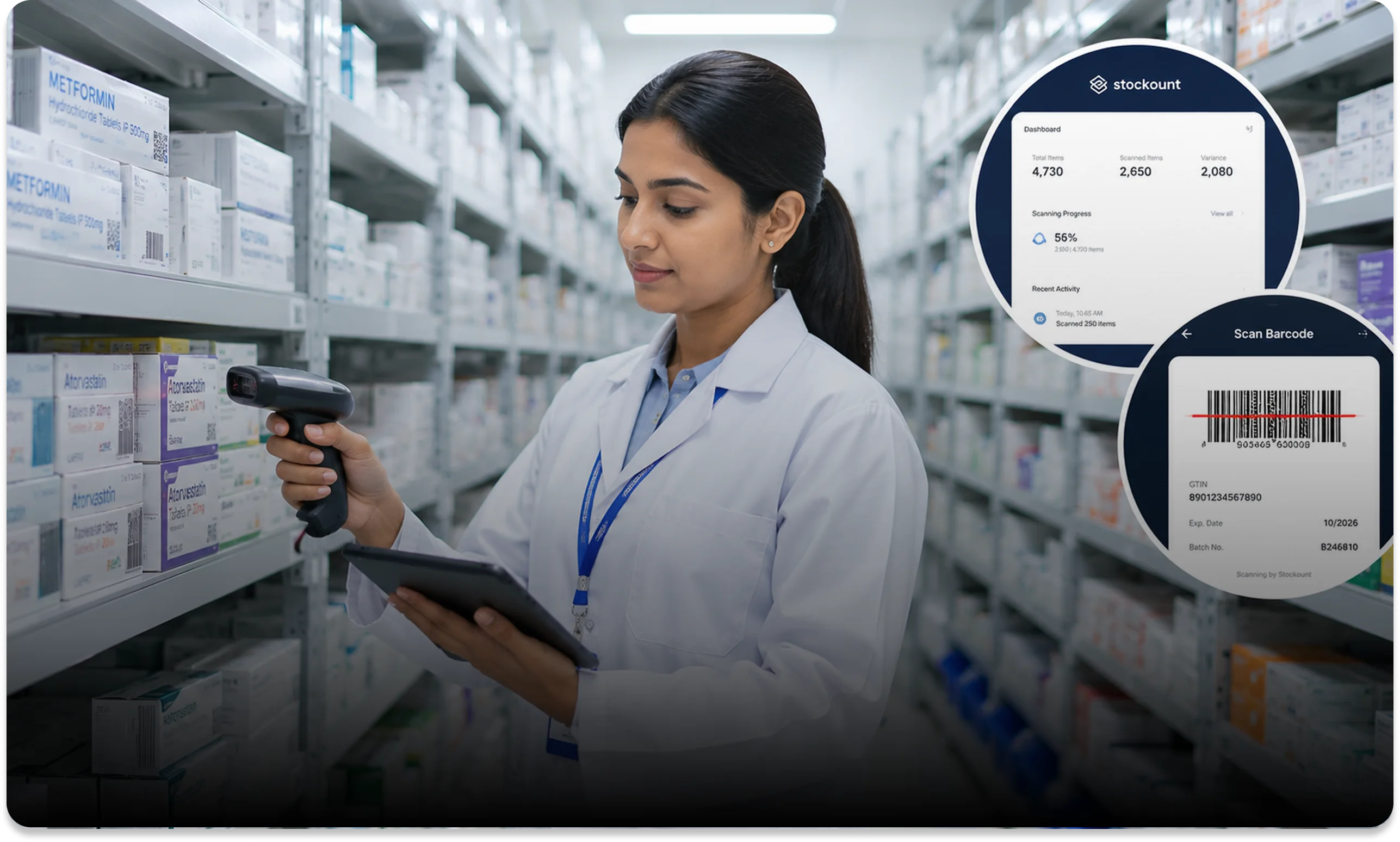 Scanning a 2D DataMatrix on pharma packaging via Stockount