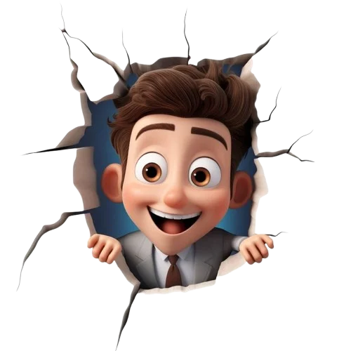 Happy auditor breaking through wall illustration